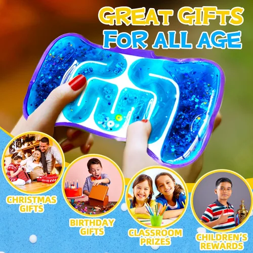 Vista 3 de Paquete de 8 juguetes de apretar para niños, tubo sensorial blando con cuentas de laberinto, gominola colorida, lentejuelas brillantes, juguetes