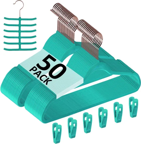 Vista 37 de VECELO Perchas de Terciopelo Premium para Ropa de Servicio Pesado (Paquete de 25) - Antideslizantes y que Ahorran Espacio con 6 Clips para Dedos