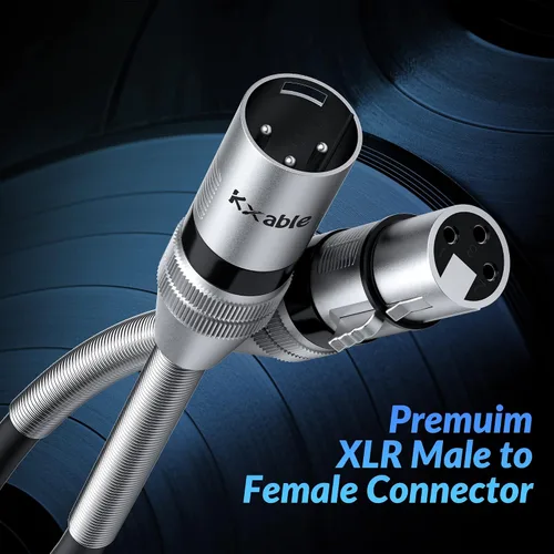 Vista 4 de Cables de micrófono XLR (1 pie, paquete de 2), cable de micrófono balanceado XLR macho a hembra, cordón de altavoz blindado de 3 pines, conectores