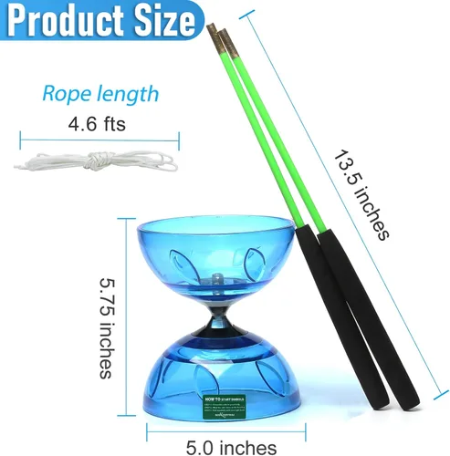 Vista 5 de BodyRhythm - Juego de cinco rodamientos de yoyo chino con varillas de fibra de vidrio, cuerdas ajustables para todas las edades, lo mejor para Azul