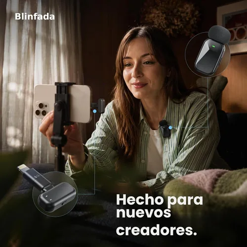 Vista 2 de Mini micrófono inalámbrico Lavalier para iPhone y cámara Android, micrófonos inalámbricos de doble canal con cancelación de ruido AI, rango de 328