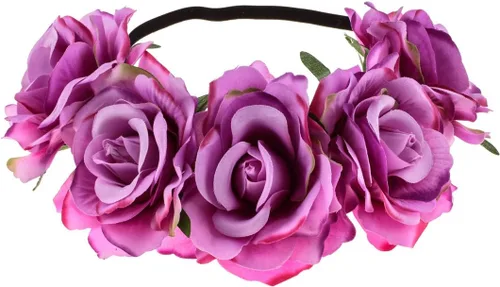 Vista 16 de Diadema de corona floral rosa guirnalda de flores para festival de boda Negro
