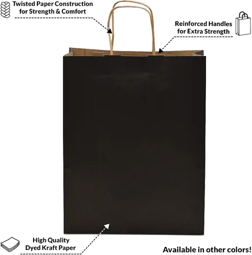 Vista 9 de Prime Line Packaging Bolsas de papel negro, bolsas de regalo de papel kraft medianas con asas, pequeñas empresas, compras, boutiques, venta al por