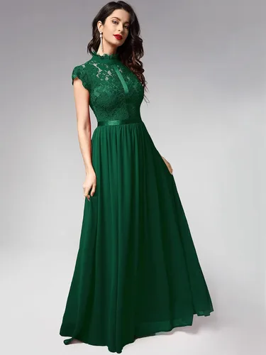 Vista 4 de Vestido Miusol de encaje floral, formal, hombro cubierto, para noche, largo, fiesta, para mujer