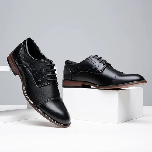 Vista 5 de Vostey Zapatos de vestir para hombre clásicos con punta de ala Brogue Oxfords