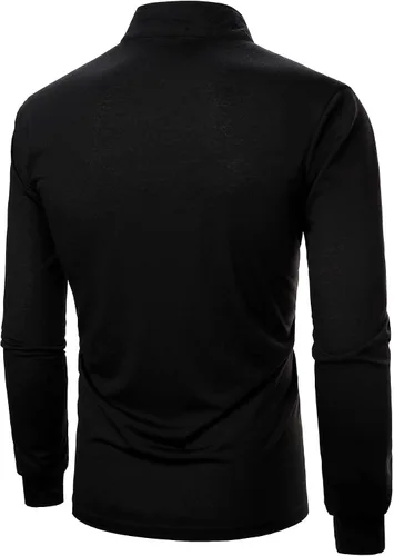 Vista 2 de OYOANGLE Polo casual de manga larga para hombre, con cremallera, a rayas, ajuste regular
