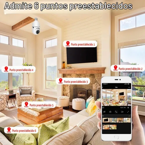 Vista 7 de EVERSECU Cámara de seguridad PTZ de bombilla inalámbrica de 1080P 2.0MP con conector E27, seguimiento automático de movimiento, audio bidireccional