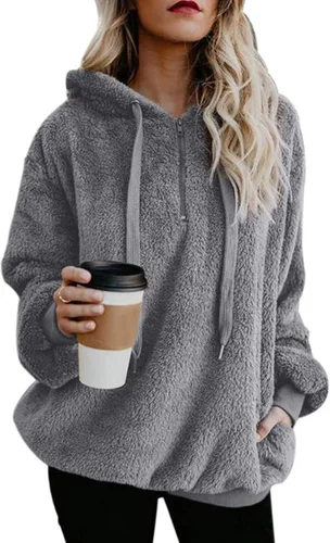 Vista 65 de Century Star Sudadera deportiva mullida de vellón con capucha para mujer de talla extragrande con bolsillos