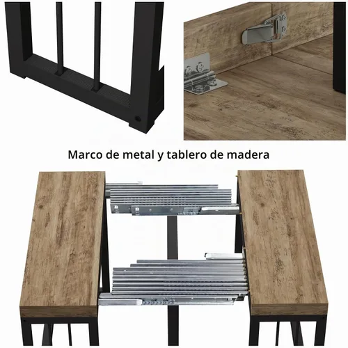Vista 6 de KEIKI Mesa de comedor plegable extensible de 23.62 a 118 pulgadas de largo para 2 a 10 personas, muebles de madera moderna y rústica rectangular