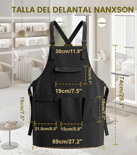 Vista 5 de Nanxson Delantal ajustable para mujer, delantal de trabajo profesional con bolsillos para herramientas CF3010 Negro