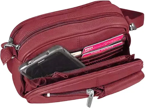 Vista 5 de Bolso de hombro de piel de vaca para mujer, pequeño organizador de cuerpo cruzado con muchos bolsillos