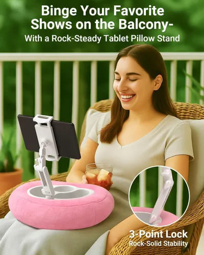 Vista 5 de Soporte de Almohada Kindle para Cama, Soporte Ajustable para Tableta y Teléfono para iPad, Kindle, Sofá – Soportes para Aperitivos y Bebidas, 50