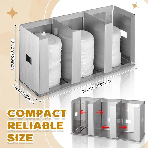 Vista 2 de Hicarer - Soporte para tazas y tapas de acero inoxidable, 3 compartimentos Plateado