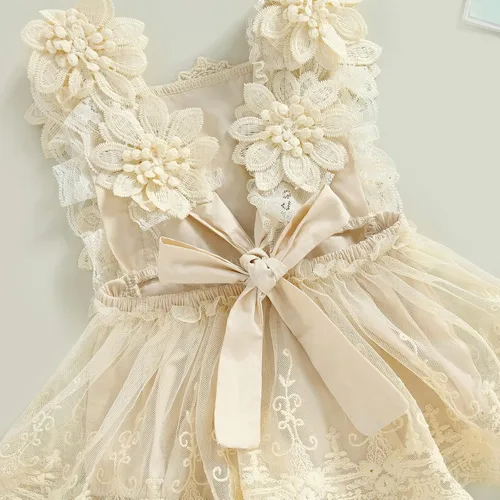 Vista 5 de Ropa de bebé niña Floral Boho Lace Romper Mameluco Mameluco Mono Mono Traje Verano Ropa Bebé Niñas