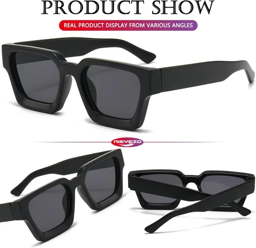 Vista 4 de AIEYEZO Gafas de sol cuadradas para mujeres y hombres, gafas de sol cuadradas con montura gruesa, estilo de diseñador simple