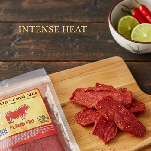 Vista 4 de Don Beto's Flamin' Fire Beef Jerky, hecho en Texas, 1.3 oz
