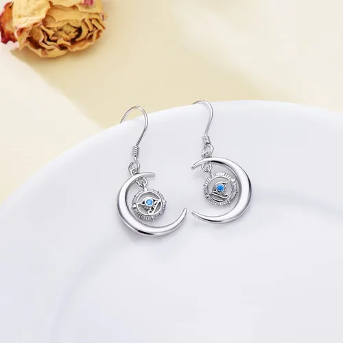 Vista 5 de Moonstone - Aretes de filigrana de ojo turco de plata de ley Hamsa para mujer