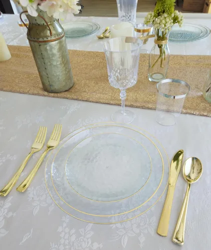 Vista 4 de Ocasiones" Paquete de 50 platos (25 invitados) - Juego de platos de plástico desechables para fiestas de boda pesados, cena de 25 x 10 pulgadas +