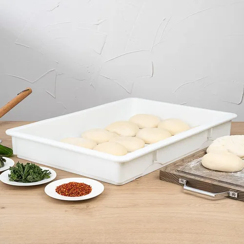 Vista 4 de Caja de prueba de 26 x 18 x 3 pulgadas, 1 caja de masa rectangular – apilable, lavavajillas, cajas de plástico blanco para masa de pizza, duraderas