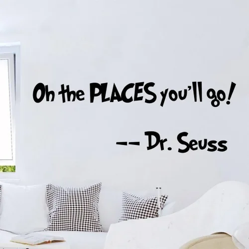 Vista 2 de Decoración con citas de Dr. Seuss, para la pared. Calcomanías con citas para decorar el hogar. Calcomanías para decorar la habitación del bebé.