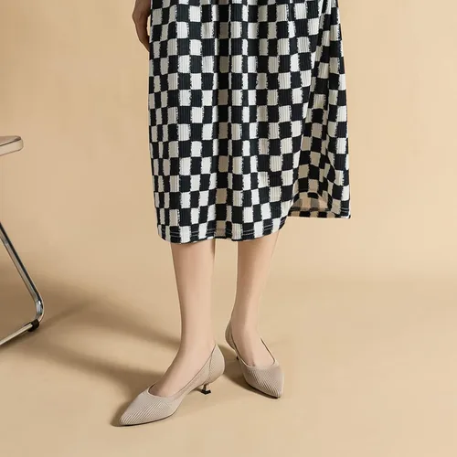 Vista 5 de youngshow Zapatos de tacón bajo para mujer, cómodos zapatos de cuña de punto formales y elegantes, zapatos de cuña para mujer, zapatos clásicos
