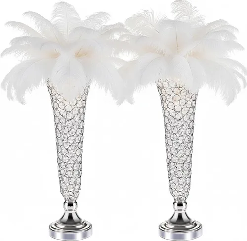 Vista 10 de LoveCat Jarrones de cristal dorado: jarrones de flores de trompeta de metal