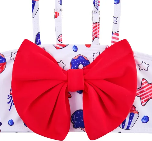 Vista 3 de Ahegao 6M-3T - Trajes de baño para niñas pequeñas, trajes de baño de 3 piezas, bikini, 4 de julio rojo