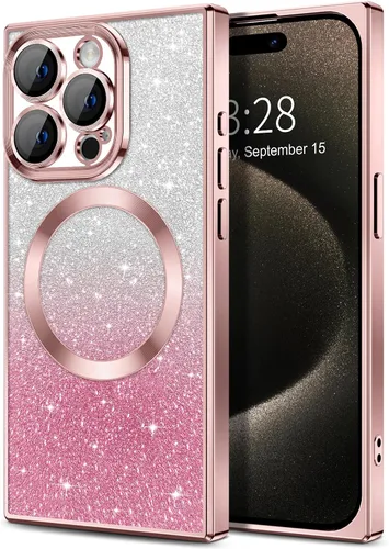 Vista 159 de Hython Funda para iPhone 13 Pro transparente con purpurina magnética [compatible con MagSafe] Protector completo de lente de cámara delgado
