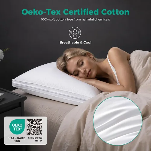 Vista 4 de Three Geese Almohada de plumas de ganso de capa ajustable, almohada de cama ensamblable, funda 100% algodón orgánico suave, buena para dormir boca