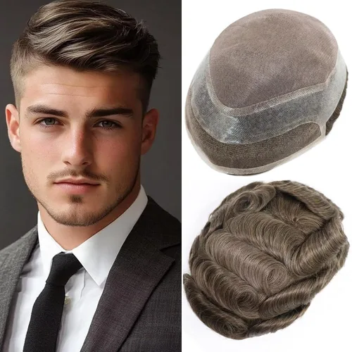 Vista 17 de HAPPY&CC Pieza del sistema de cabello humano Toupee para hombre Mono Lace #1 Negro Azabache