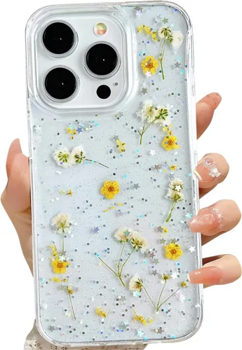 Vista 32 de LSEEKA Funda transparente para iPhone 11 con diseño de flores prensadas reales, linda y brillante, patrón floral rosa, funda protectora delgada