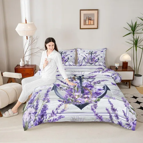 Vista 41 de Juego de edredón Lake Home Camper tamaño King, juego de ropa de cama náutica con ancla para niños, niñas, niños, adultos, decoración de dormitorio