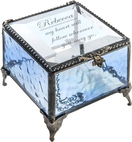 Vista 2 de Joyero personalizado con mensaje decorativo, regalo de recuerdo de vitrales, caja J Devlin 836 EB246 (azul)