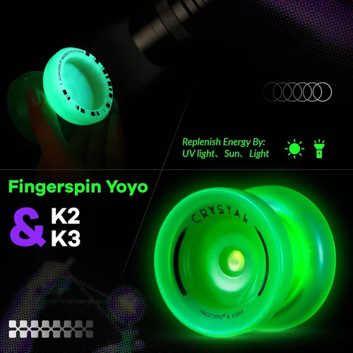 Vista 6 de MAGICYOYO Fingerspin - Yoyo que brilla en la oscuridad, Yoyo de doble propósito sensible y no sensible para niños de 8 a 12 años, yoyos