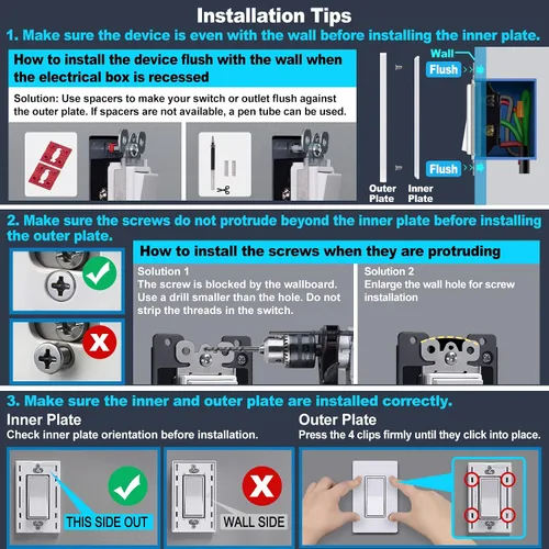 Vista 5 de BESTTEN Placa de pared sin tornillos de 5 segmentos, cubierta de enchufe decorador, placa decorativa para interruptor, serie blanca nieve brillante