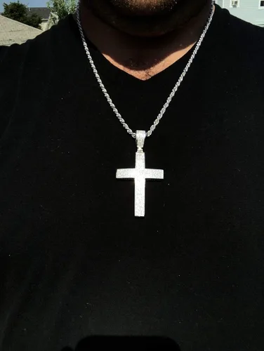 Vista 7 de Harlembling Solid 925 Sterling Silver Iced Cross Pendant - Men's - 2x1.5 20 Grams - Fits Up To 8mm Chains!