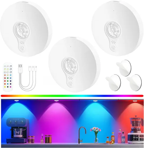 Vista 13 de Luces LED recargables con control remoto, paquete de 3 luces magnéticas para debajo del gabinete, luces LED accionadas a pila de 1500mAh