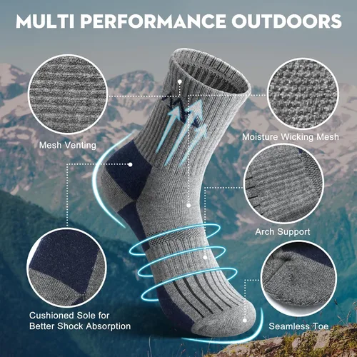 Vista 17 de innotree 3 Pack Men's Merino Wool Hiking Socks, Micro Crew Cushioned Hiking Walking Thermal Moisture Wicking Trekking Socks