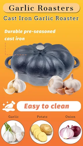 Vista 2 de Asador de ajo, horno de hierro fundido pre-sazonado, horno de ajo y prensas de ajo para cocina, cacerola de sopa de calabaza, parrilla de barbacoa