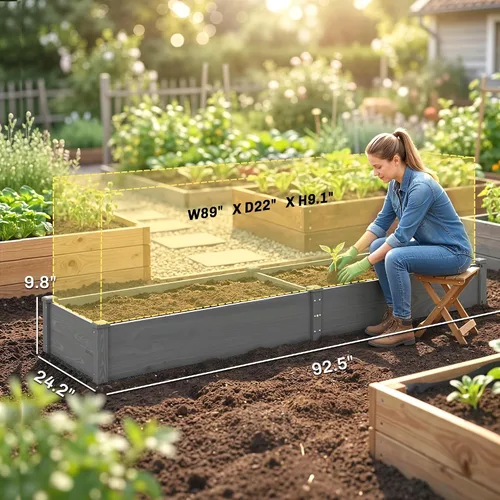 Vista 7 de Outsunny Kit de cama de jardín elevada de madera de 8 x 2 pies, jardinera elevada para exteriores, parte inferior y forro autodrenante, patio