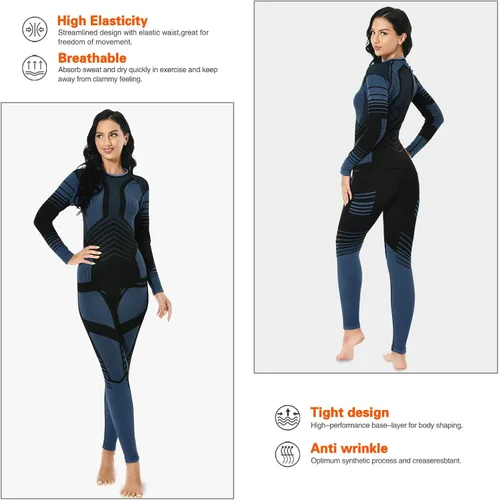 Vista 5 de MEETYOO Conjunto de ropa interior térmica para mujer, pantalones largos de invierno, capa base cálida, conjunto superior e inferior para esquiar