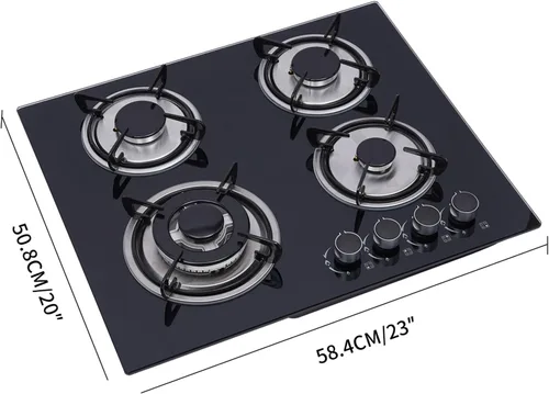 Vista 2 de Placa de cocina de gas de 4 quemadores, estufa de gas integrada, GLP, convertible, estufa de propano templado con protección de termopar