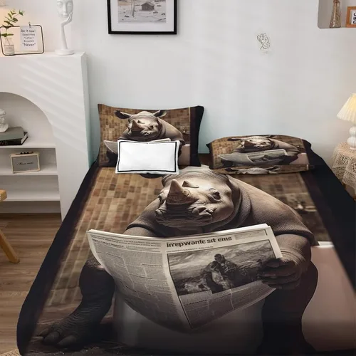 Vista 3 de Juego de sábanas para cama individual – Juego de sábanas divertidas de rinoceronte, sábanas y fundas de almohada, microfibra suave y bolsillo