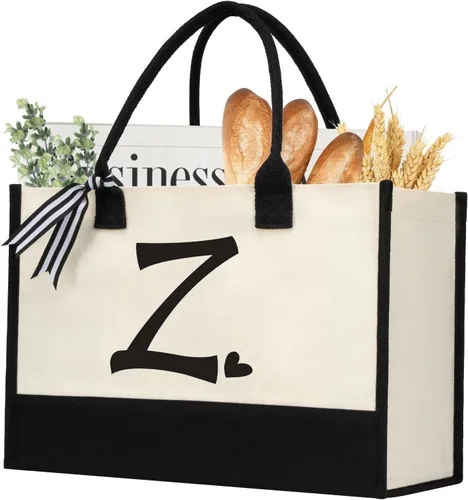 Vista 22 de shenee Initial Canvas Tote Bag, Personalized Beach Bags Gift for Women