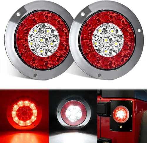 Vista 14 de Nilight Luces traseras para remolque, 2 unidades, 4 pulgadas, redondas, 12 LED, ámbar, cromado, marco, marcador, señal de giro, luz trasera