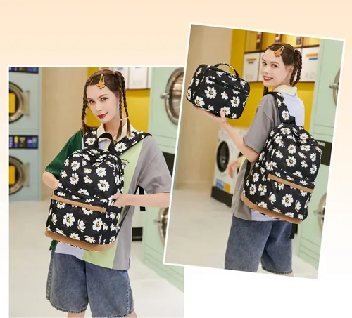 Vista 2 de Mochila escolar de 3 juegos, Pequeña margarita negra, Mediana, Mochilas Daypack