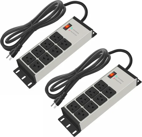 Vista 8 de CCCEI 2 piezas regletas de enchufes de servicio pesado con protector contra sobretensiones de 20 AMP, 8 enchufes calibre 12 para taller garaje