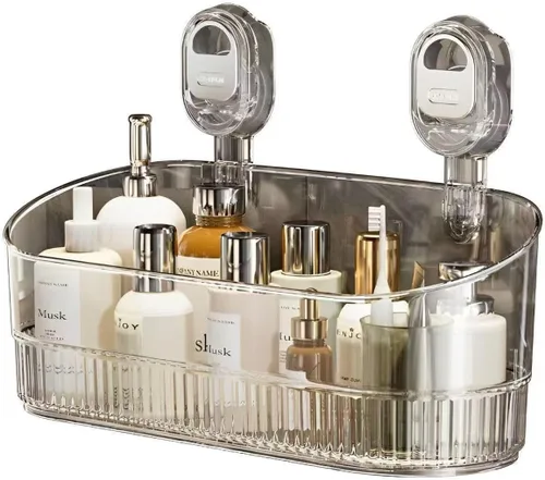Vista 11 de Organizador de ducha de baño transparente, estante de almacenamiento de montaje en pared con ventosas, estante de almacenamiento de baño 12.7 x 4.5