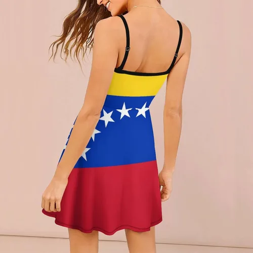 Vista 2 de Vestido de tirantes con bandera de Venezuela, a la moda, mini vestido de verano sin mangas para mujer