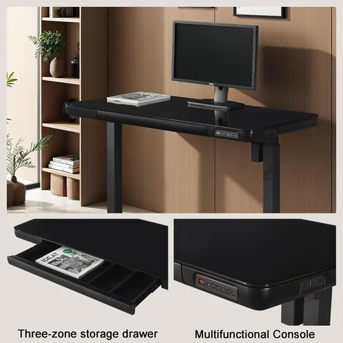 Vista 5 de kowo 48 "K302 vidrio templado eléctrico de madera escritorio de pie con cajón (negro)